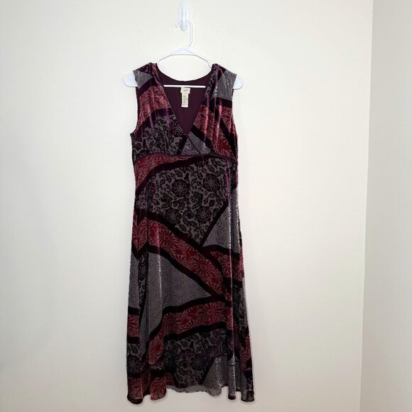J JIl Women's 10P‎ Wine Rose Silver Floral Sleeveless Velvet Burnout Maxi Dress - Picture 1 of 7